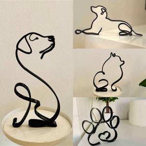 Minimalist Metal Dog and Cat Sculpture